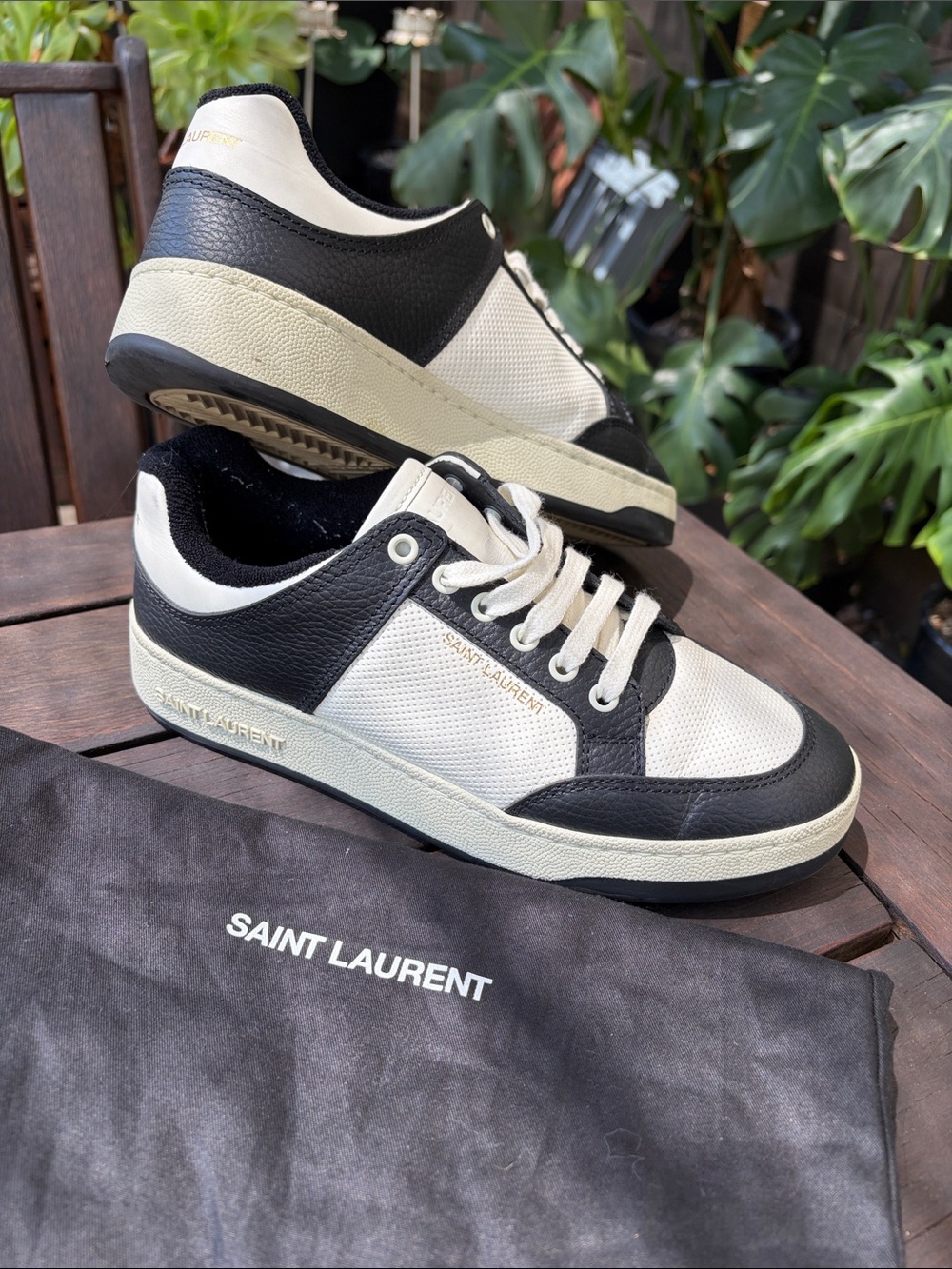 Saint Laurent Black and White Leather Low-Top Sneakers